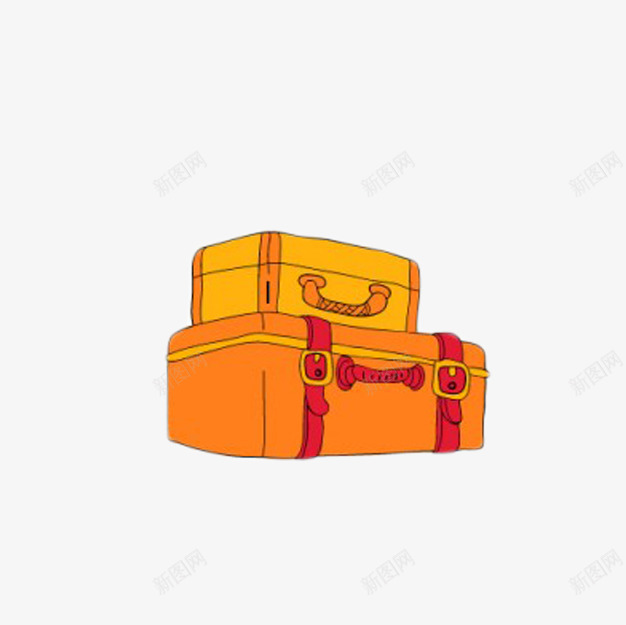 卡通橘色复古行李箱png免抠素材_新图网 https://ixintu.com 卡通 复古 手提 旅行 箱包 行李