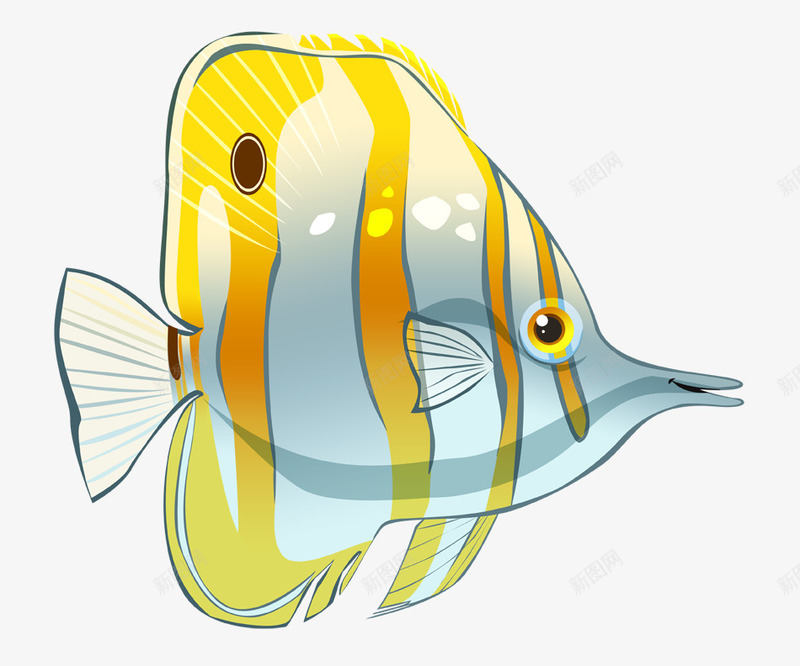 手绘热带鱼png免抠素材_新图网 https://ixintu.com 图案设计 斑马鱼 热带鱼 鱼 黄条纹鱼