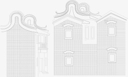 线描房屋素材手绘线描南方建筑高清图片