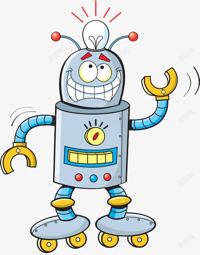 滑稽的聪明卡通机器人png免抠素材_新图网 https://ixintu.com 卡通手绘 可爱画风 教育 机器人 机器人眼睛 灯泡 眼睛 科技 装饰