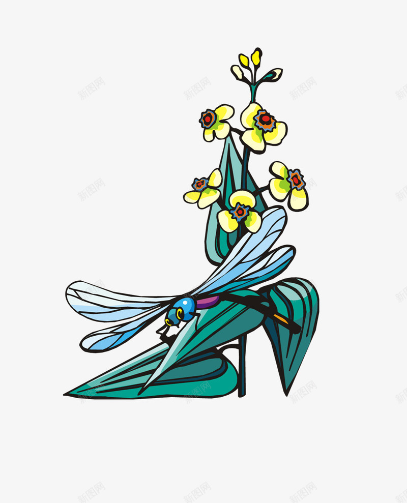 卡通小蜻蜓png免抠素材_新图网 https://ixintu.com 叶子 昆虫 植物 花卉 蓝色 蜻蜓 鲜花