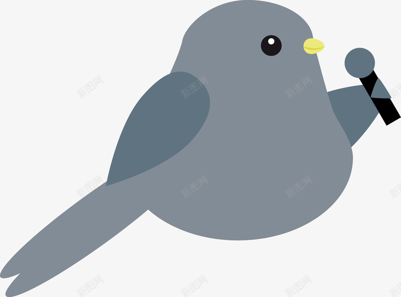 拿话筒的鸟png免抠素材_新图网 https://ixintu.com 拿话筒 灰色 矢量素材 鸟