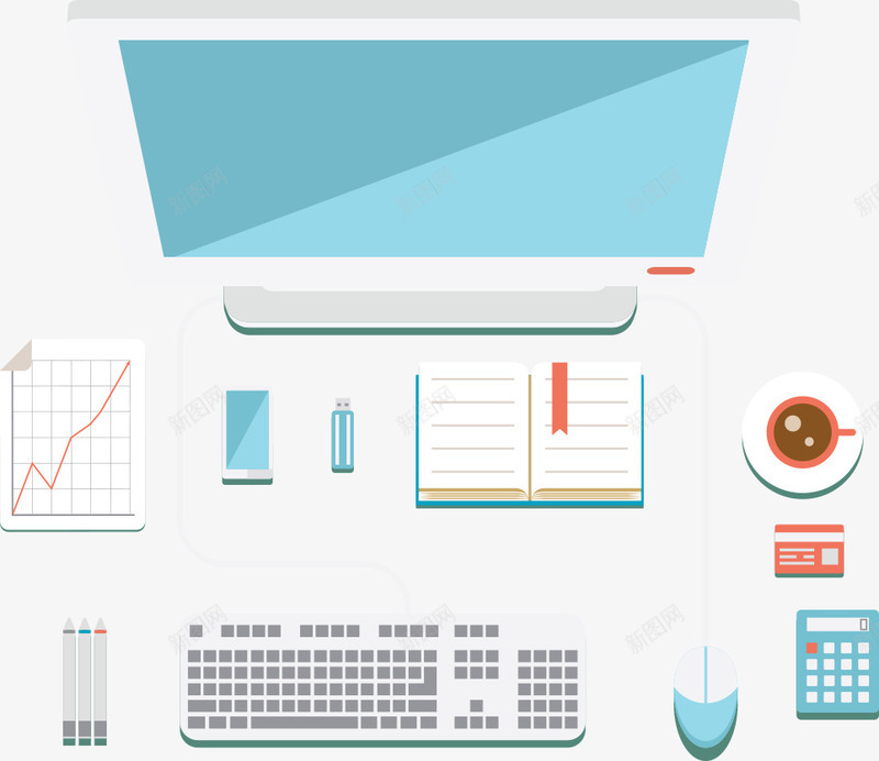 工作用品png免抠素材_新图网 https://ixintu.com 咖啡 工作用品 生活用品 电脑 笔记本 键盘 鼠标