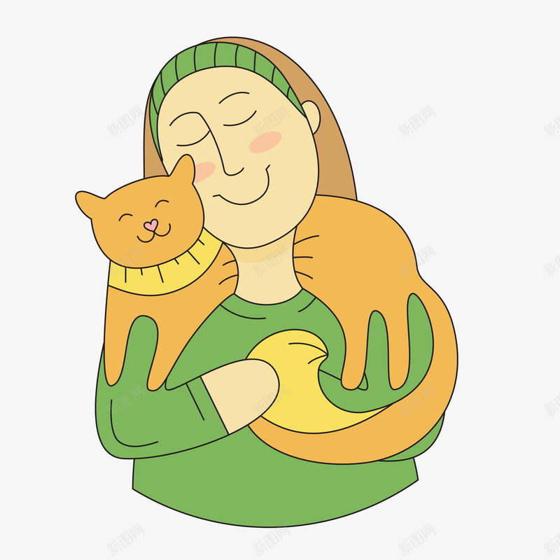 卡通人物抱着猫咪png免抠素材_新图网 https://ixintu.com 卡通人物 可爱猫咪 拥抱 矢量猫咪和人物