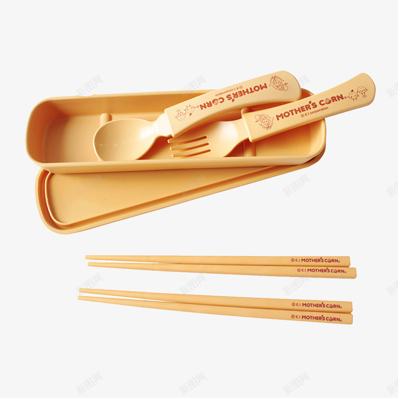 一副餐具png免抠素材_新图网 https://ixintu.com 产品实物 勺子 叉子 塑料 筷子 黄色