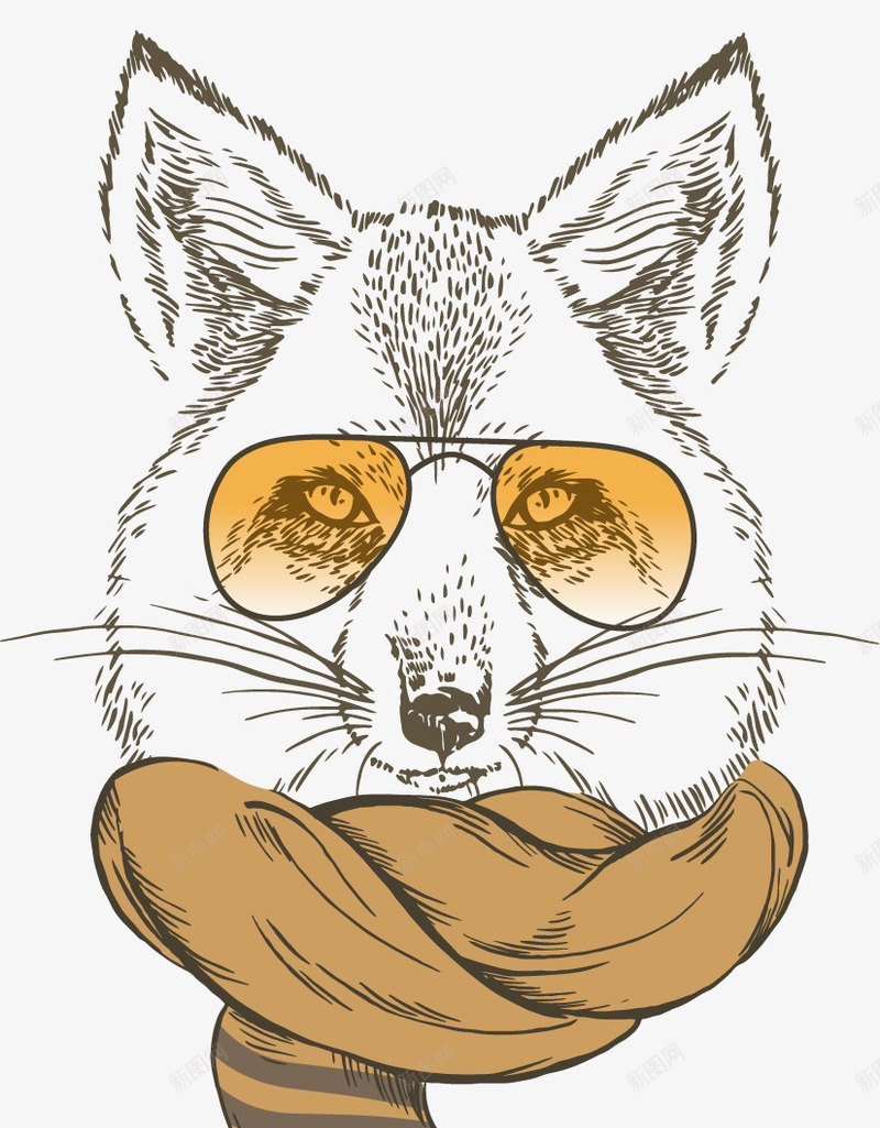 时尚动物插画png免抠素材_新图网 https://ixintu.com 动物 戴眼镜的狐狸 插画 时尚