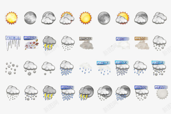 手绘版天气图标png_新图网 https://ixintu.com 图标 多云 天气 手绘 阴雨 阴雨天气 预报