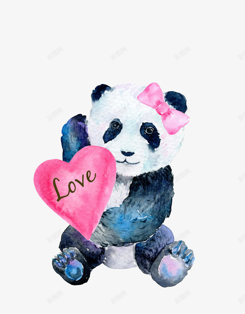 卡通手绘可爱的熊猫png免抠素材_新图网 https://ixintu.com 创意 动漫动画 卡通手绘 可爱的熊猫 爱心 简约