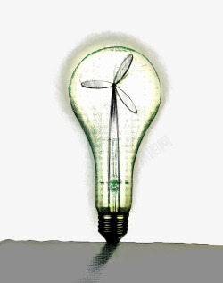 风车风电手绘绿色风能电灯泡高清图片