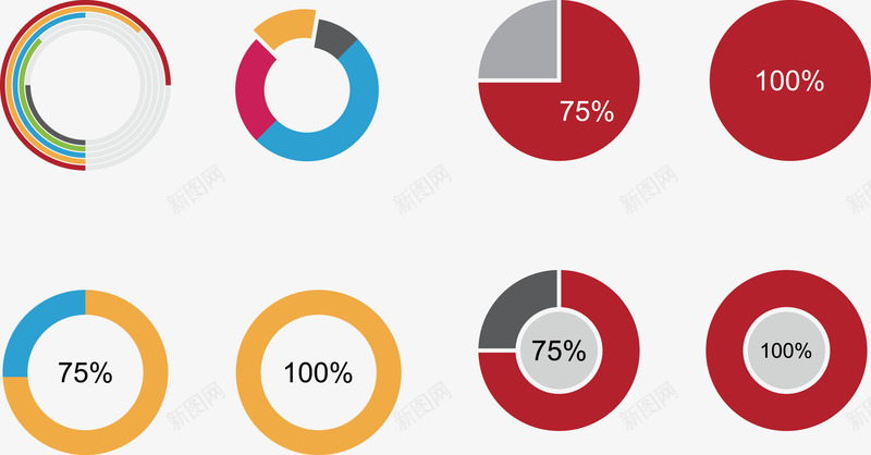 环形图形png免抠素材_新图网 https://ixintu.com 图表 报表 柱形图 走势图 趋势图