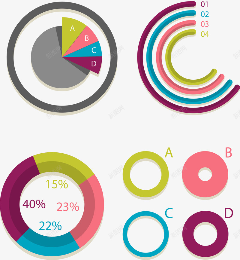 手绘环形图数据png免抠素材_新图网 https://ixintu.com PPT 扁平 手绘 数据 环形图 饼状图