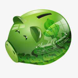 绿色玻璃质感小猪存钱罐素材