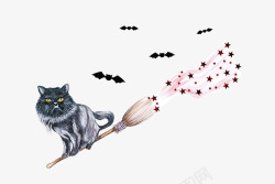 手绘水彩可爱猫咪女巫素材