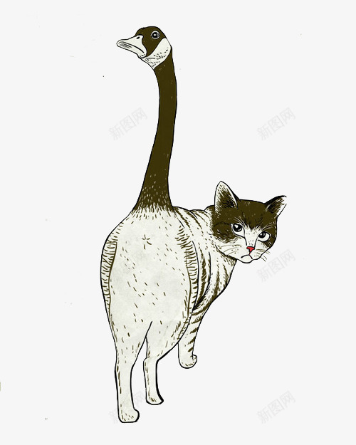 简约插画猫咪鸭子psd免抠素材_新图网 https://ixintu.com 插画 猫咪 简约 鸭子