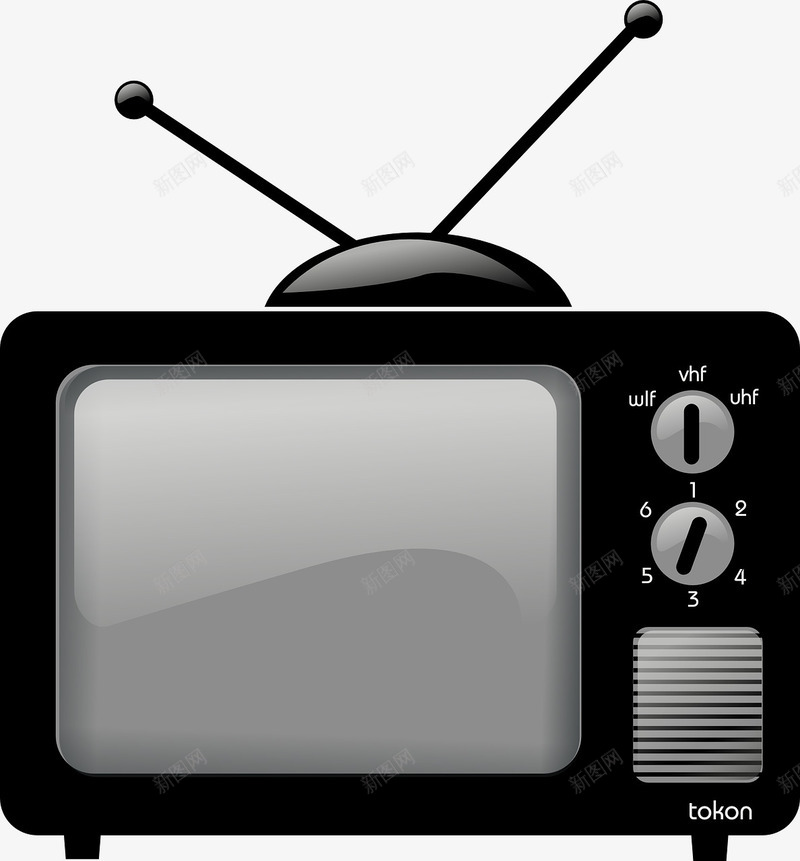 黑色的电视机png免抠素材_新图网 https://ixintu.com 天线 电视机 老式 黑色