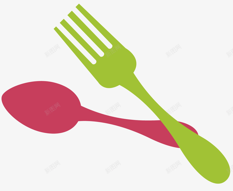 两个餐具矢量图ai免抠素材_新图网 https://ixintu.com 勺子 卡通 卡通物品 彩色餐具 红色 绿色叉子 矢量图