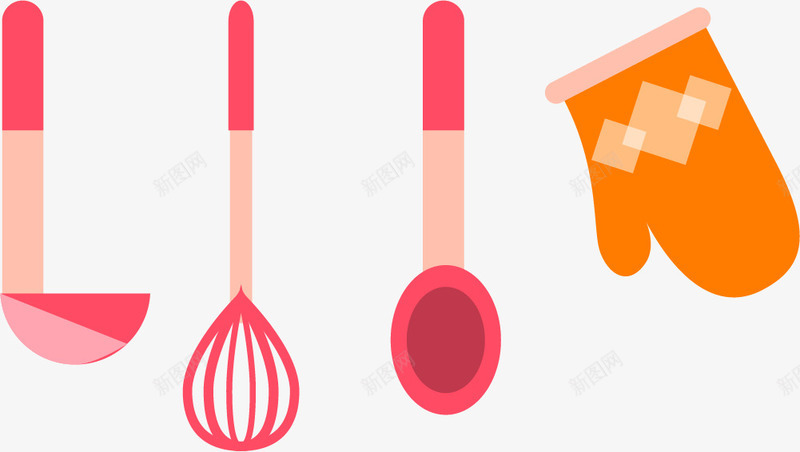 卡通粉色餐具png免抠素材_新图网 https://ixintu.com 免抠PNG 勺子 卡通 手套 打蛋器 粉色 餐具