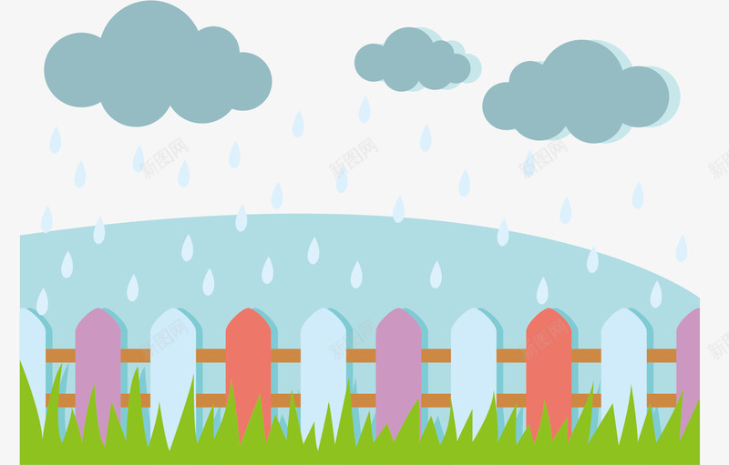 下雨的天气矢量图eps免抠素材_新图网 https://ixintu.com 下雨 农场 围栏 降雨 雨天 矢量图