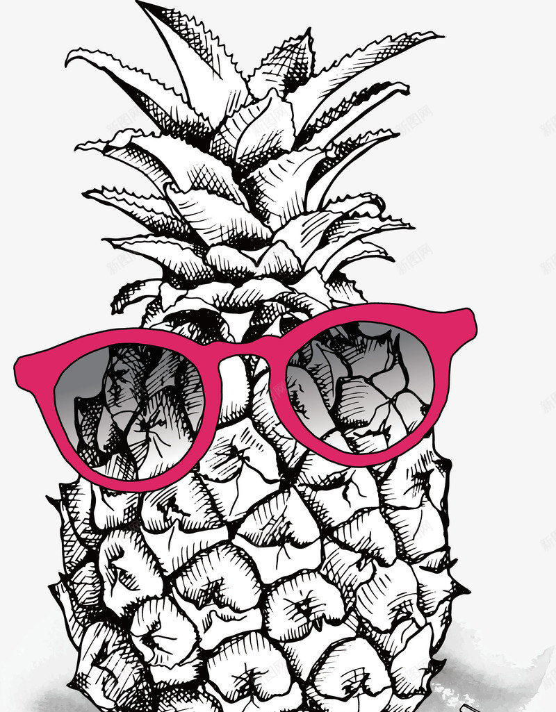 戴眼镜的菠萝png免抠素材_新图网 https://ixintu.com 水果 红色 菠萝