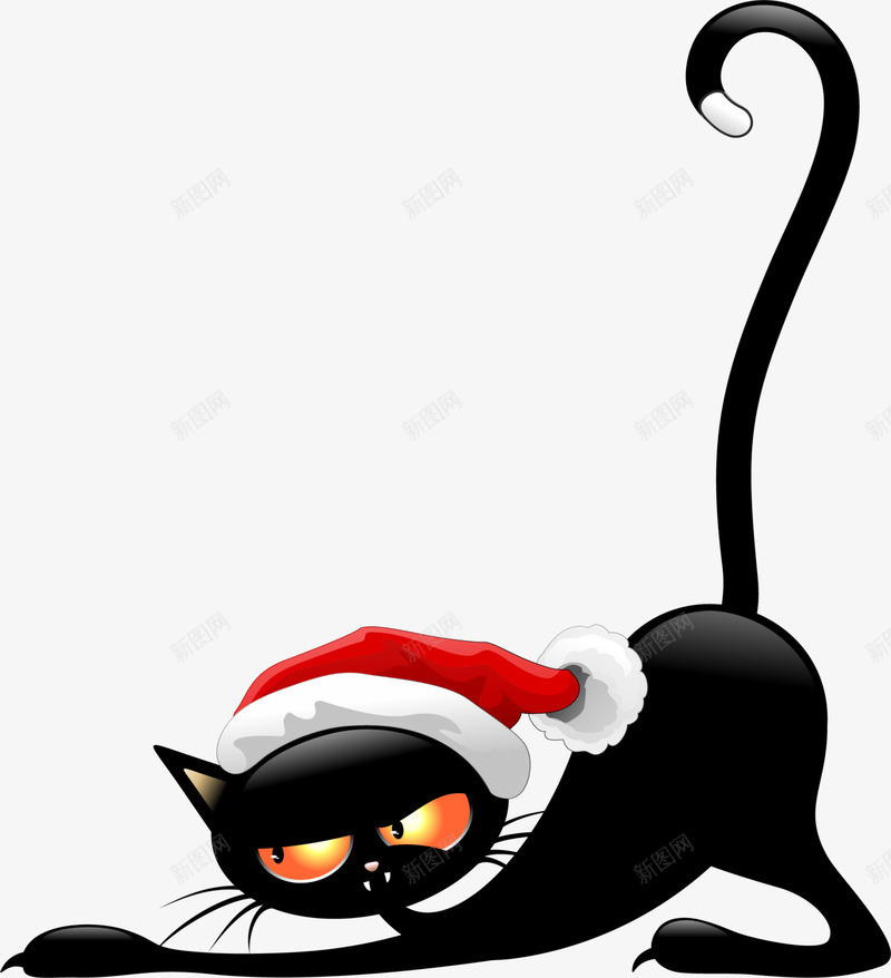 圣诞节可爱黑色猫咪png免抠素材_新图网 https://ixintu.com 可爱猫咪 喜庆 圣诞节猫咪 红色圣诞帽 黑色尾巴 黑色猫咪
