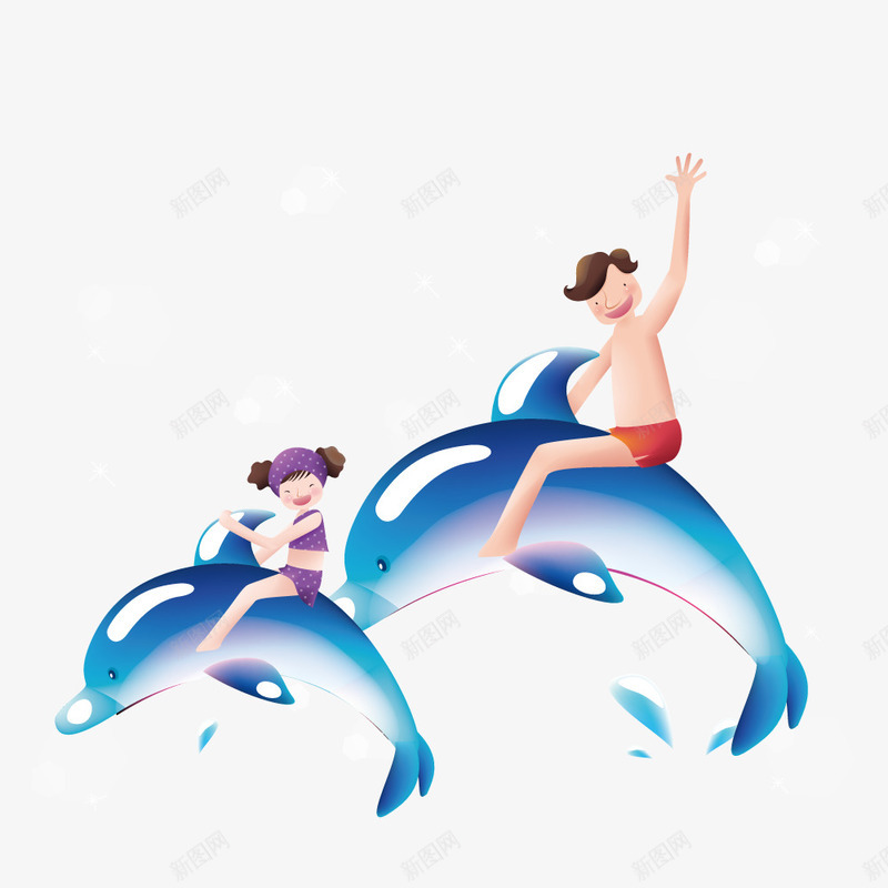 骑着鲸鱼的父女矢量图ai免抠素材_新图网 https://ixintu.com 卡通 浪花 父女 鲸鱼 矢量图