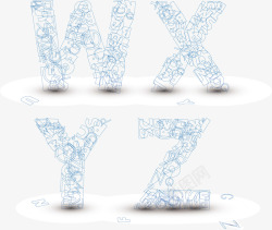 数字字母创意字体淡蓝色线描素材