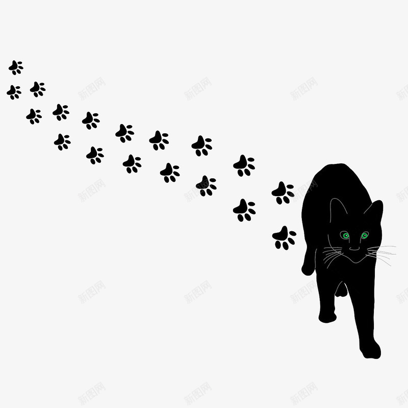 卡通黑猫和脚印png免抠素材_新图网 https://ixintu.com 动物脚印 卡通猫咪 手绘 插画 海报设计 猫咪脚印 黑猫 黑猫简笔画