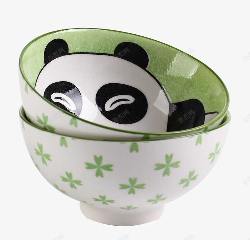 居家用品png免抠素材_新图网 https://ixintu.com 两只装 创新 日系 熊猫碗 碗 绿色