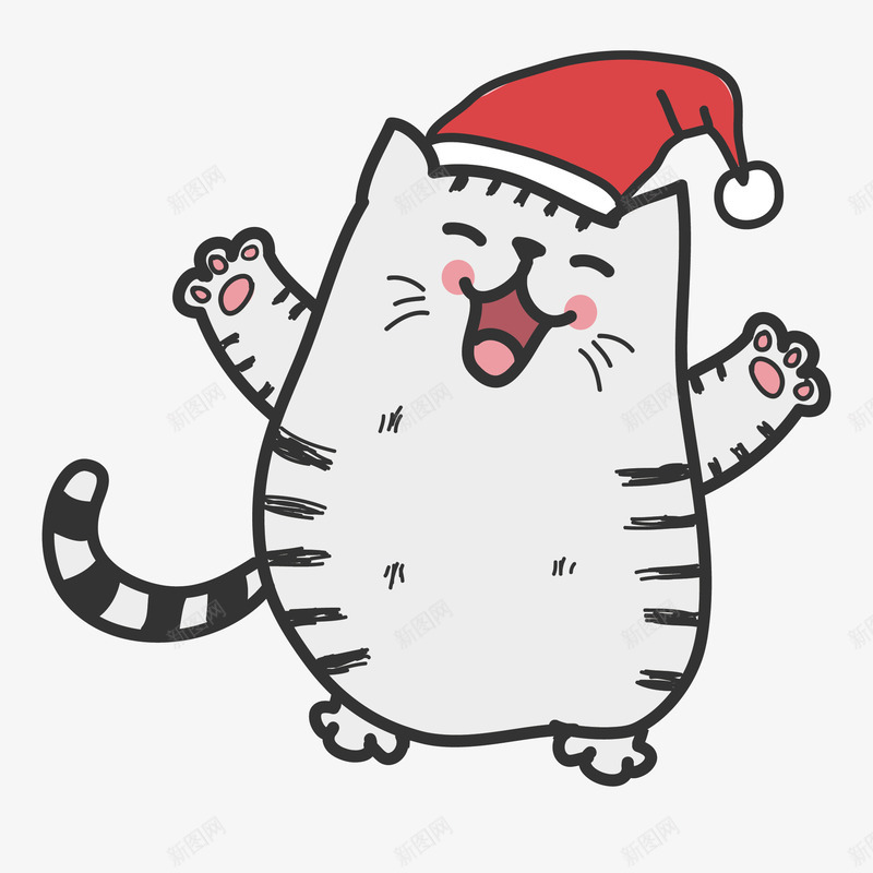 戴着圣诞帽的可爱猫咪矢量图ai免抠素材_新图网 https://ixintu.com 动物 可爱 圣诞 圣诞矢量 微笑 猫咪 节日 矢量图