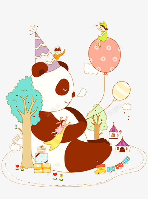 一只大熊猫png免抠素材_新图网 https://ixintu.com 大树 气球 熊猫