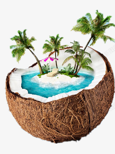 椰子里的风景png免抠素材_新图网 https://ixintu.com 世界旅游日 旅行 椰子 椰树 游玩 行李箱