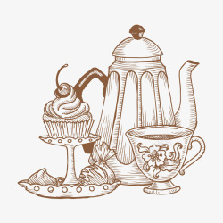 复古的茶壶复古手绘高清图片