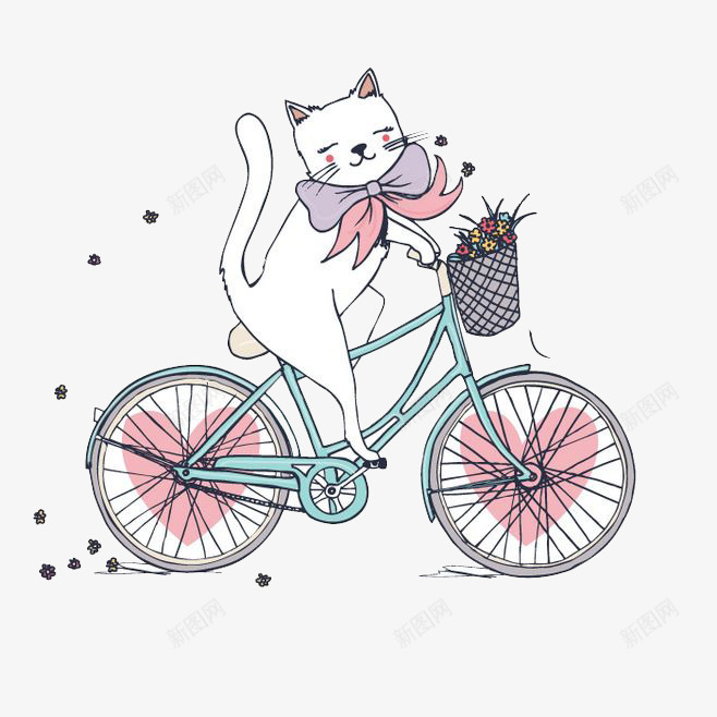 水彩猫咪png免抠素材_新图网 https://ixintu.com 卡通 彩色 手绘 水彩 水彩白色 猫咪 粉色 装饰 骑车