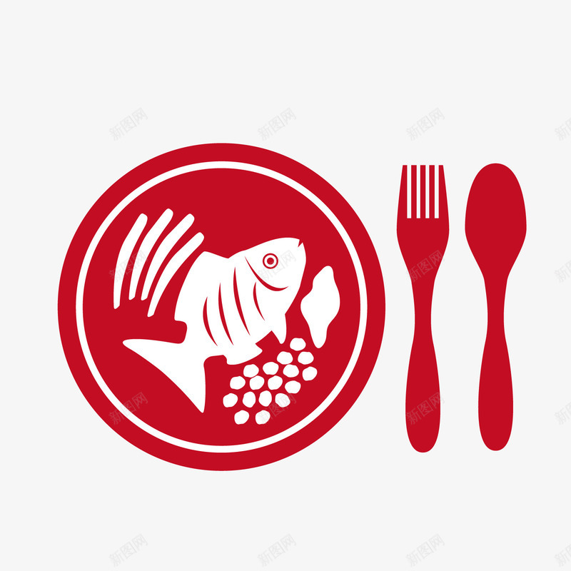 红色卡通鱼png免抠素材_新图网 https://ixintu.com 刀叉 卡通餐具 卡通鱼 红色 背景装饰