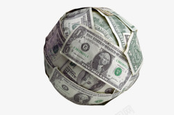 万能的金钱堆叠成球的美元纸币实素材