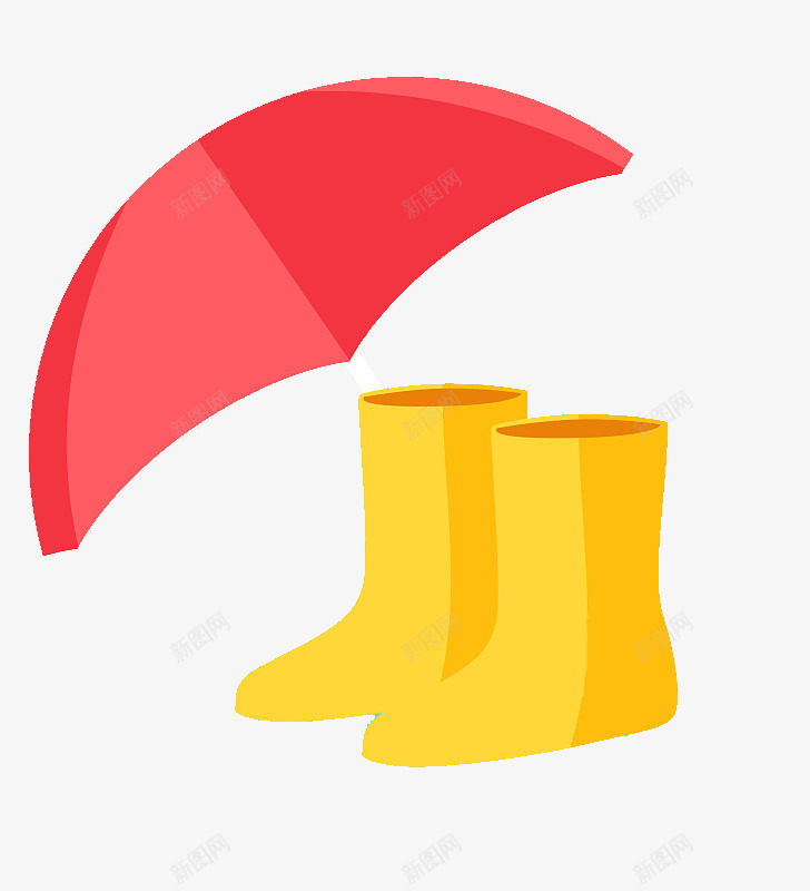 扁平化卡通雨具图标png_新图网 https://ixintu.com 卡通 扁平化 红色 雨伞 雨具图标 雨鞋 黄色 黄色雨鞋
