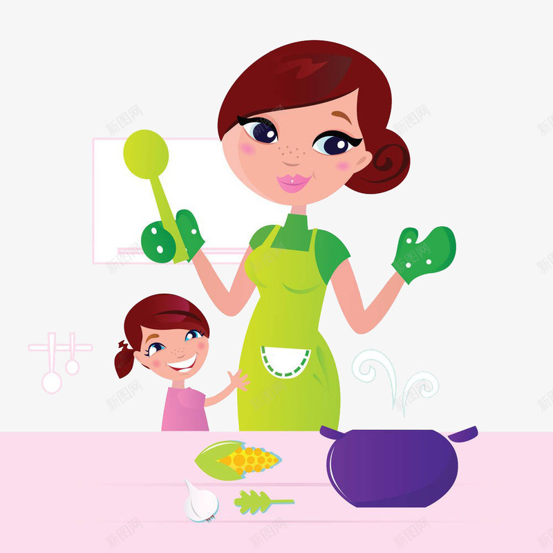 妈妈做饭png免抠素材_新图网 https://ixintu.com 做饭 妈妈 孩子 餐具