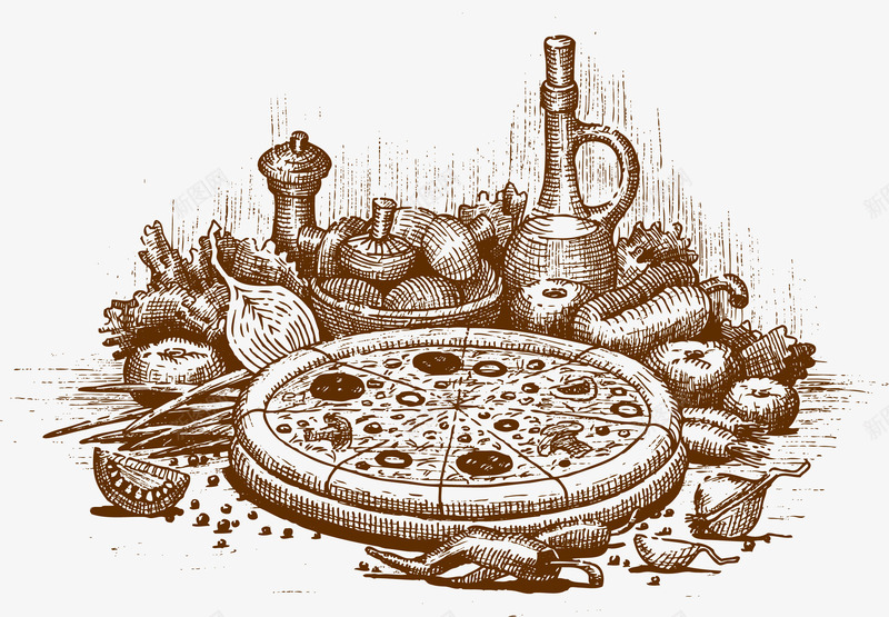 手绘线描披萨png免抠素材_新图网 https://ixintu.com 手绘 线描披萨 食物