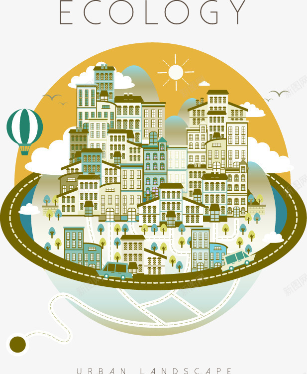 装饰半球形生态城市png免抠素材_新图网 https://ixintu.com 城市 环保 生态 装饰