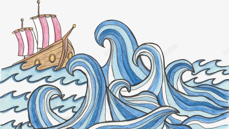 手绘在大海里的小船矢量图ai免抠素材_新图网 https://ixintu.com 大海 手绘 浪花 船 矢量图