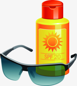 太阳眼镜和防晒霜素材