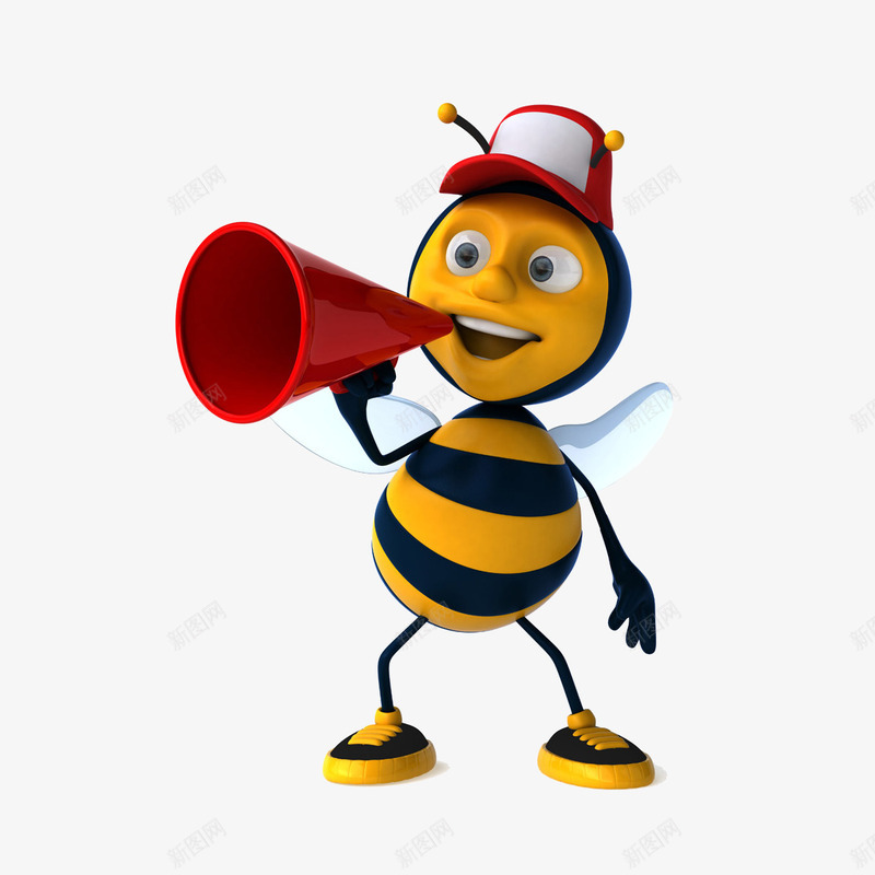 小蜜蜂拿着喇叭psd免抠素材_新图网 https://ixintu.com 卡通 喇叭 蜜蜂 黄色