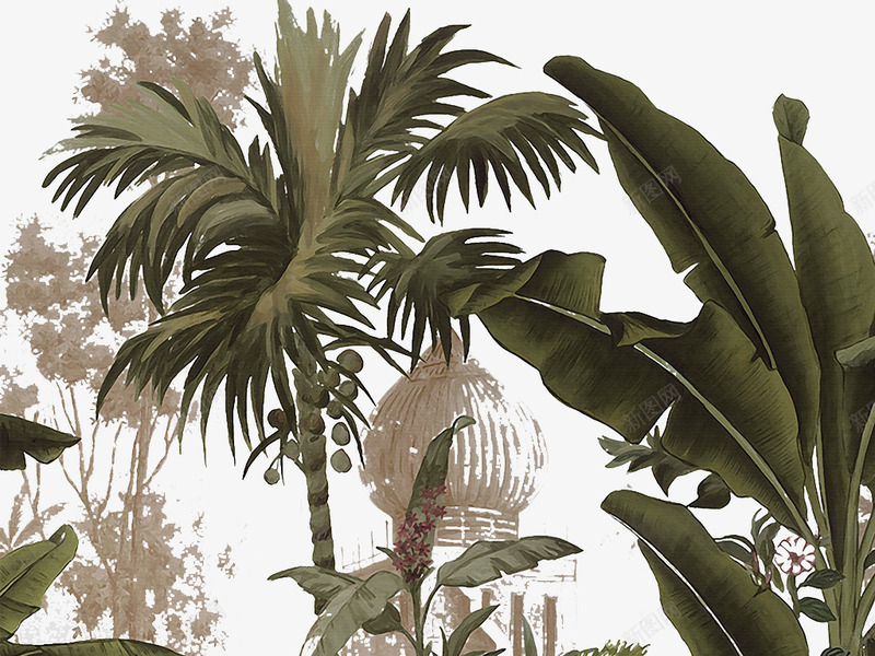 手绘版热带棕榈树png免抠素材_新图网 https://ixintu.com 手绘版 棕榈果 棕榈树 灌木植物 热带植物 绿色 自然