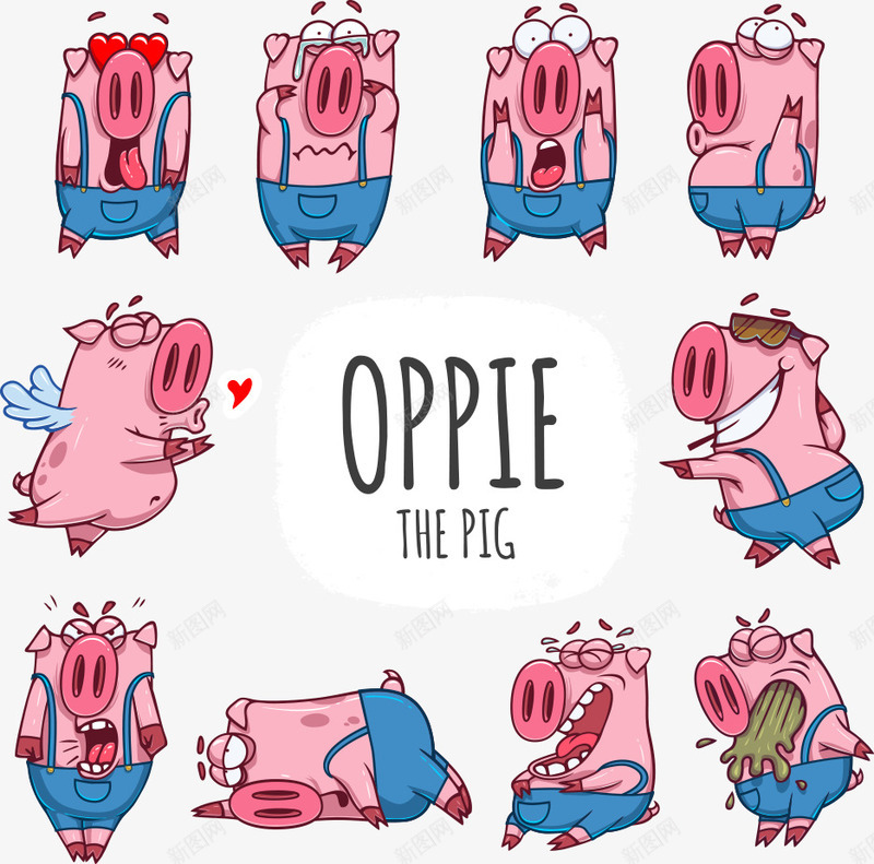 卡通可爱小猪矢量图eps免抠素材_新图网 https://ixintu.com 动物 可爱小猪 小猪表情 猪猪 矢量动物 矢量小猪 矢量图