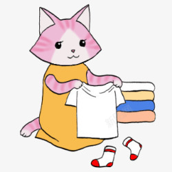 叠衣服叠衣服的猫咪高清图片