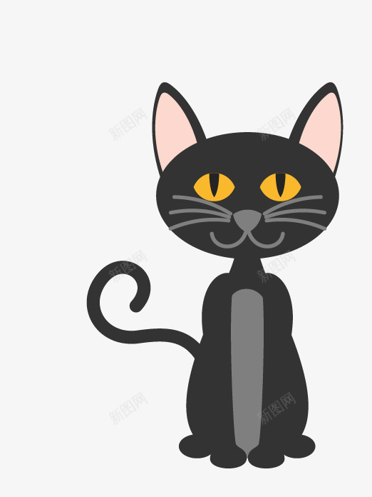 卡通黑色猫咪png免抠素材_新图网 https://ixintu.com 一只 可爱 尾巴 手绘 猫咪 简图 黄色 黑色
