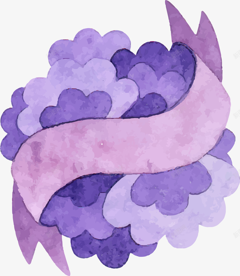 蓝紫色水彩花卉标签png免抠素材_新图网 https://ixintu.com 丝带 母亲节 水彩 矢量图案 花卉标贴 蓝紫色