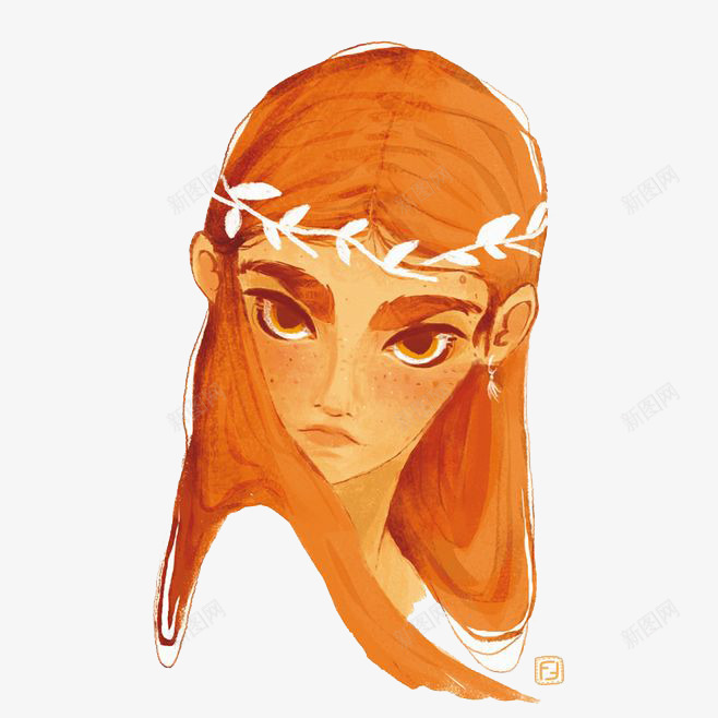 卡通女孩png免抠素材_新图网 https://ixintu.com 卡通 可爱 头发 女孩 手绘 橘色 水彩 装饰