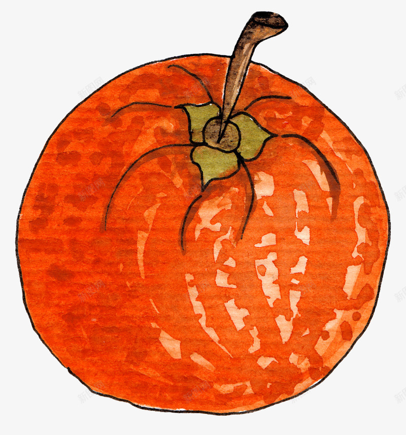 水彩橘色柿子简图png免抠素材_新图网 https://ixintu.com 叶子 手绘图 柿子 桔梗 水彩 水果 美味的