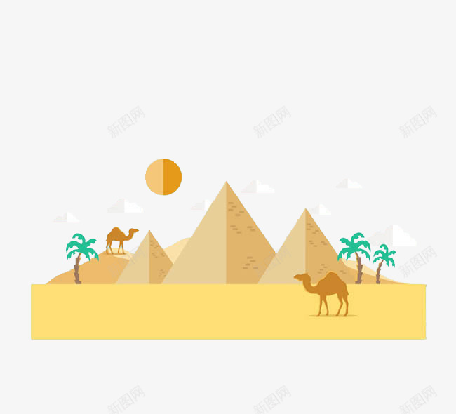 沙漠中的骆驼psd免抠素材_新图网 https://ixintu.com 扁平 椰树 沙丘 热带